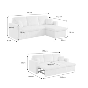 Canapé d'angle réversible convertible en tissu effet fourrure blanc crème avec coffre de rangement - Ida