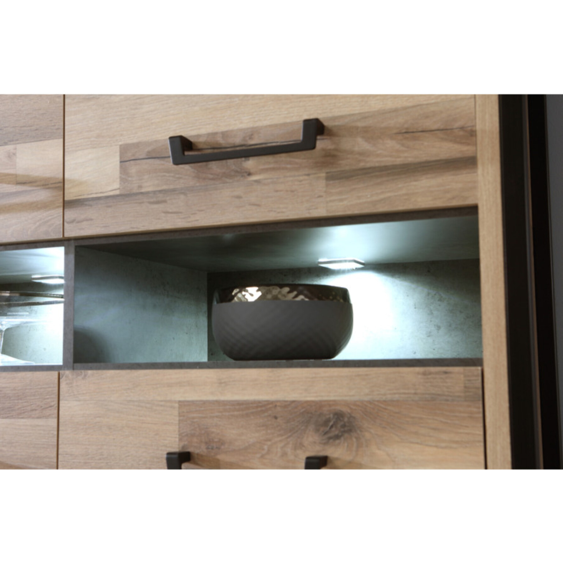 Vaisselier industriel effet bois et métal 4 portes 2 niches - BUDDY