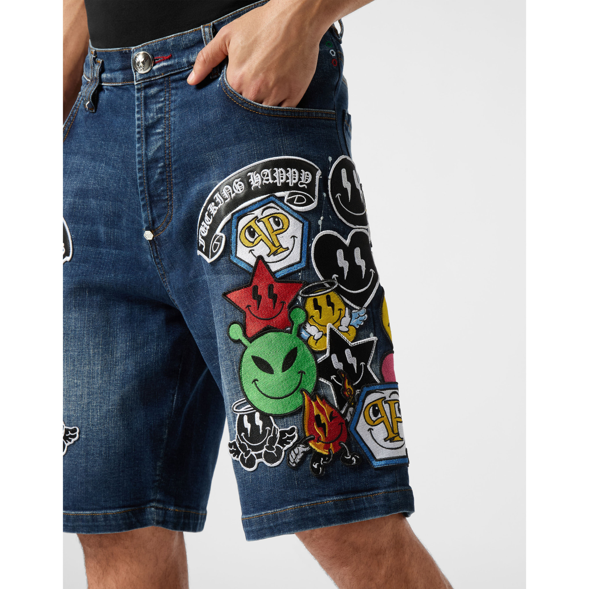 PHILIPP PLEIN PANTALONCINI DI JEANS SMILE