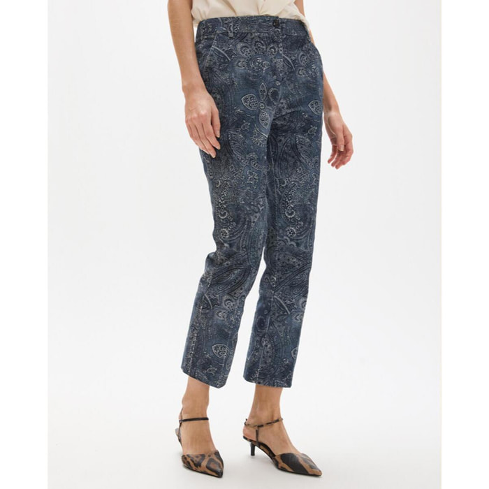Pantaloni svasati in micro velluto a coste stampato
