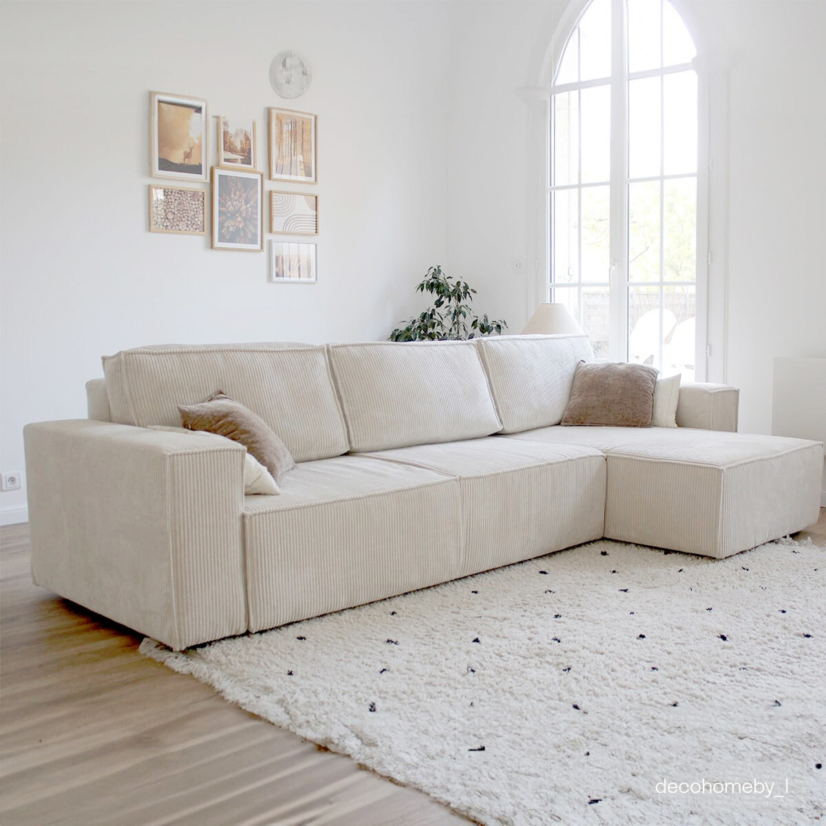 Canapé d'angle convertible 5 places en velours côtelé - HARPER