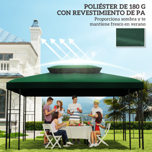 Techo de Repuesto para Cenador 4x3 m Cubierta de Repuesto con Techo Doble 10 Orificios de Drenaje y Protección UV Toldo de Recambio para Pabellón Gazebo Verde