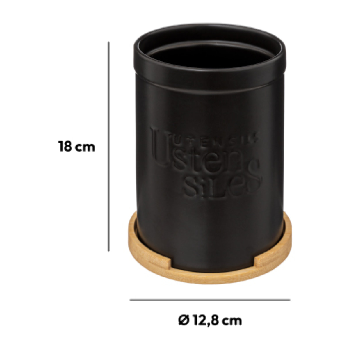 Pot à ustensiles couvercle bambou "Naturéo" en céramique noir
