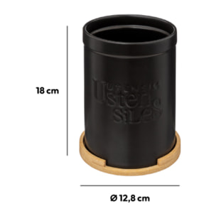 Pot à ustensiles couvercle bambou "Naturéo" en céramique noir