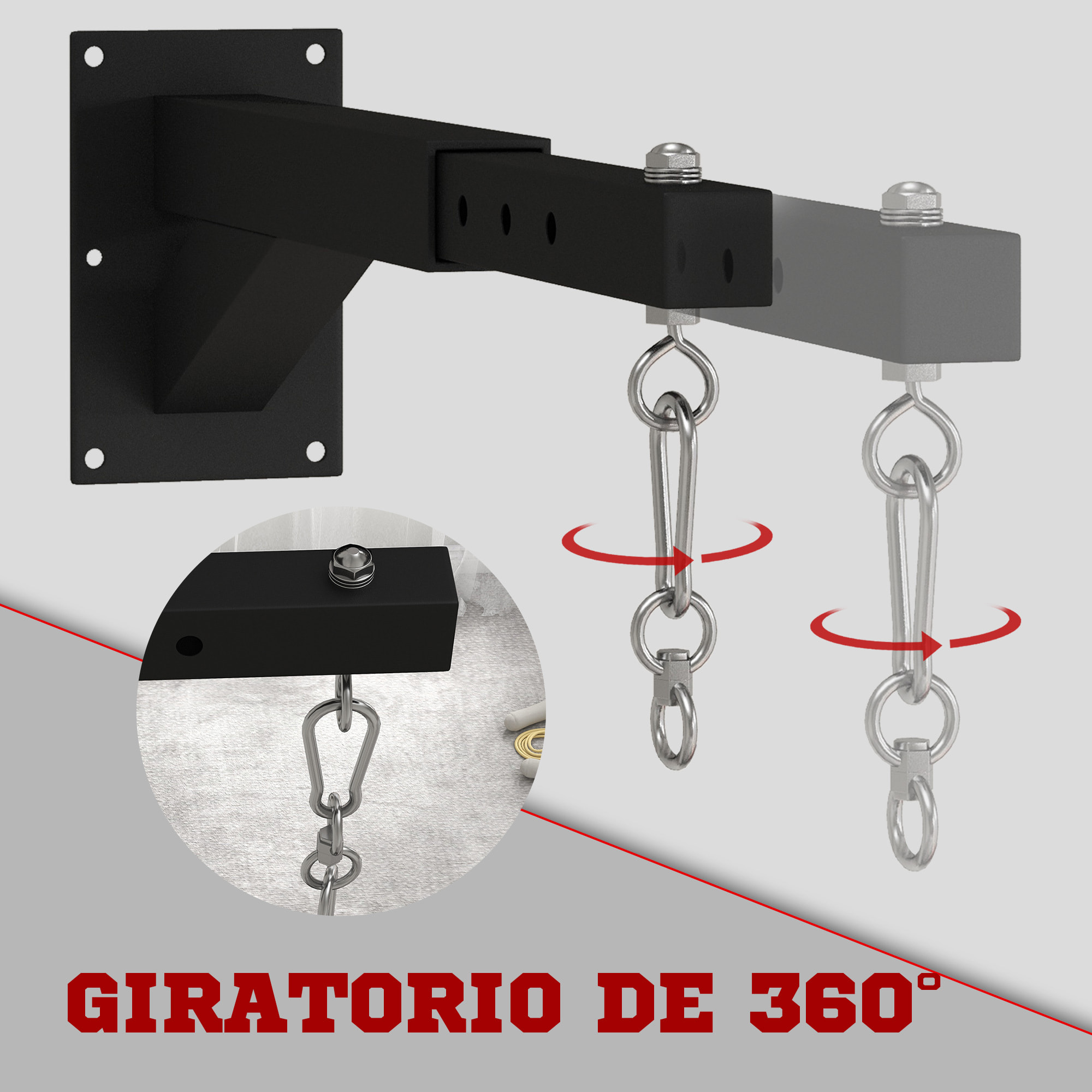 Soporte Saco Boxeo de Pared con Distancia Ajustable de 45-65 cm Gancho Giratorio de 360° y Cadenas para Entrenamiento en Gimnasio y Hogar Carga 60 kg Negro