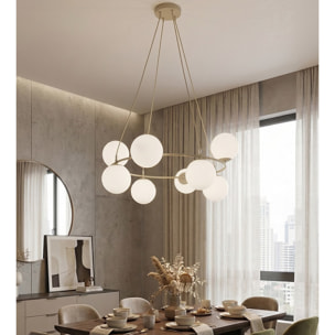 Lampada a sospensione Azura in acciaio beige e vetro opalino