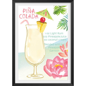 Affiche Pina colada en aquarelle Affiche + cadre en bois - Noir