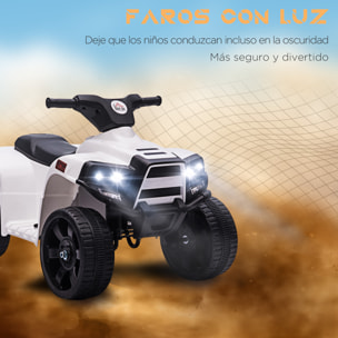 Quad Eléctrico para Niños 18-36 Meses Cuatrimoto Infantil a Batería 6V con Faros Bocina Velocidad 0-3 km/h Avance y Retroceso 65x40x43 cm Blanco