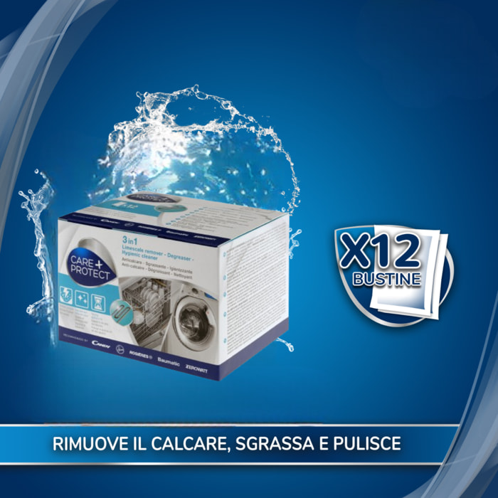 CARE + PROTECT 3 in 1 anticalcare sgrassante e igienizzante per lavstoviglie e lavatrice - X2 (da 12 bustine)