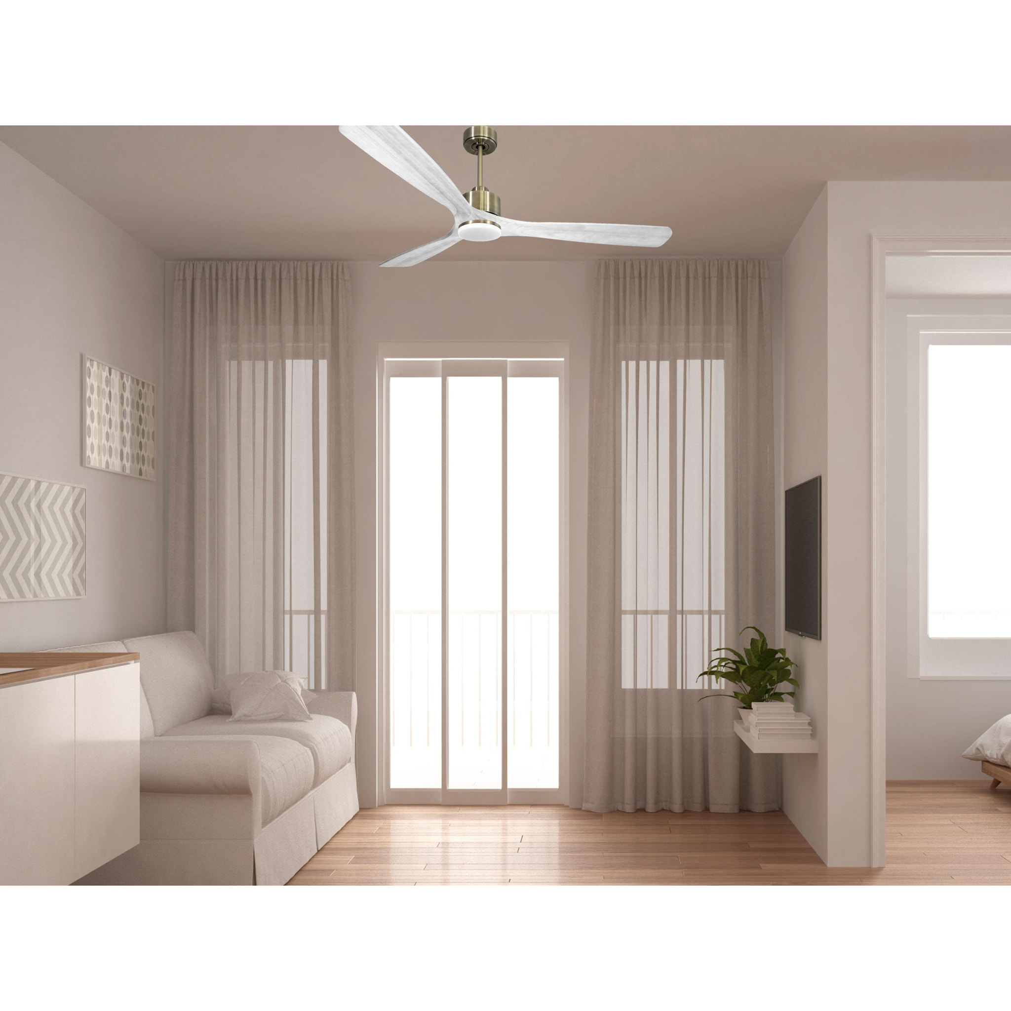 Ventilateur de plafond Réversible  Thermostat Dimmable Wifi Moteur à courant continu Toits en pente Télécommande Lumière à trois tons Hypersilence Mémoire