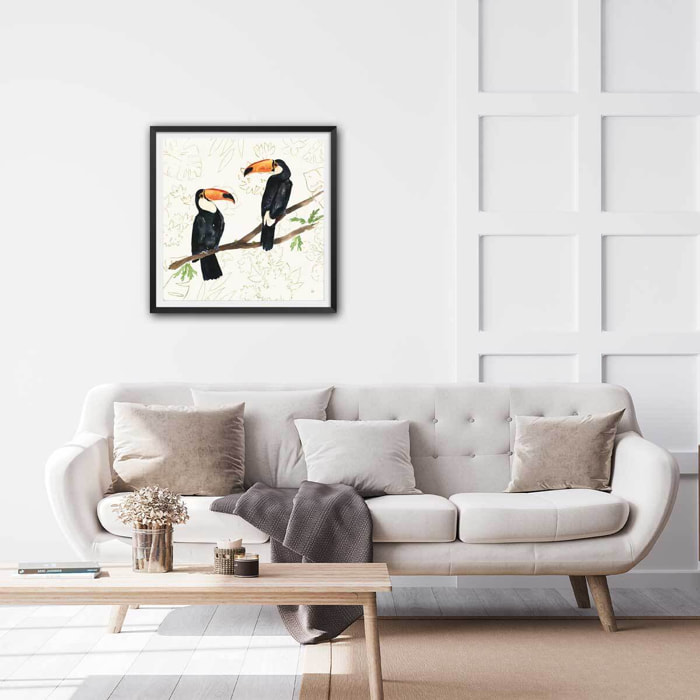 Affiche Joyeux oiseaux tropicaux Affiche + cadre en bois - Noir