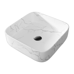 Vasque à poser Carrée en Céramique Blanche Mat Effet Marbre - 38x38x13 cm - WHITE MARBLE