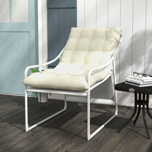 Fauteuil lounge de jardin avec coussin acier époxy polyester blanc beige crème