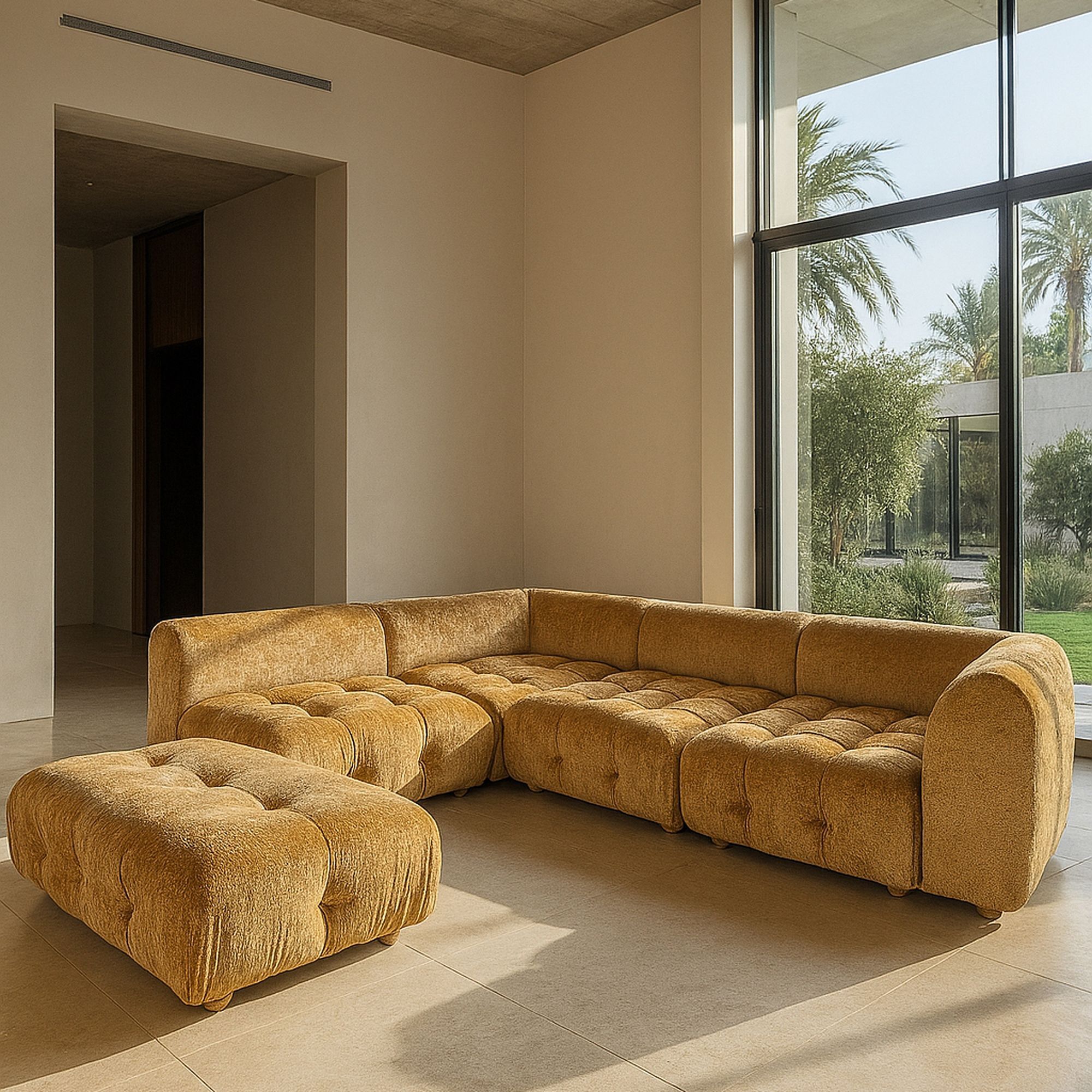 Canapé 5 places en velours ocre TWIGGY