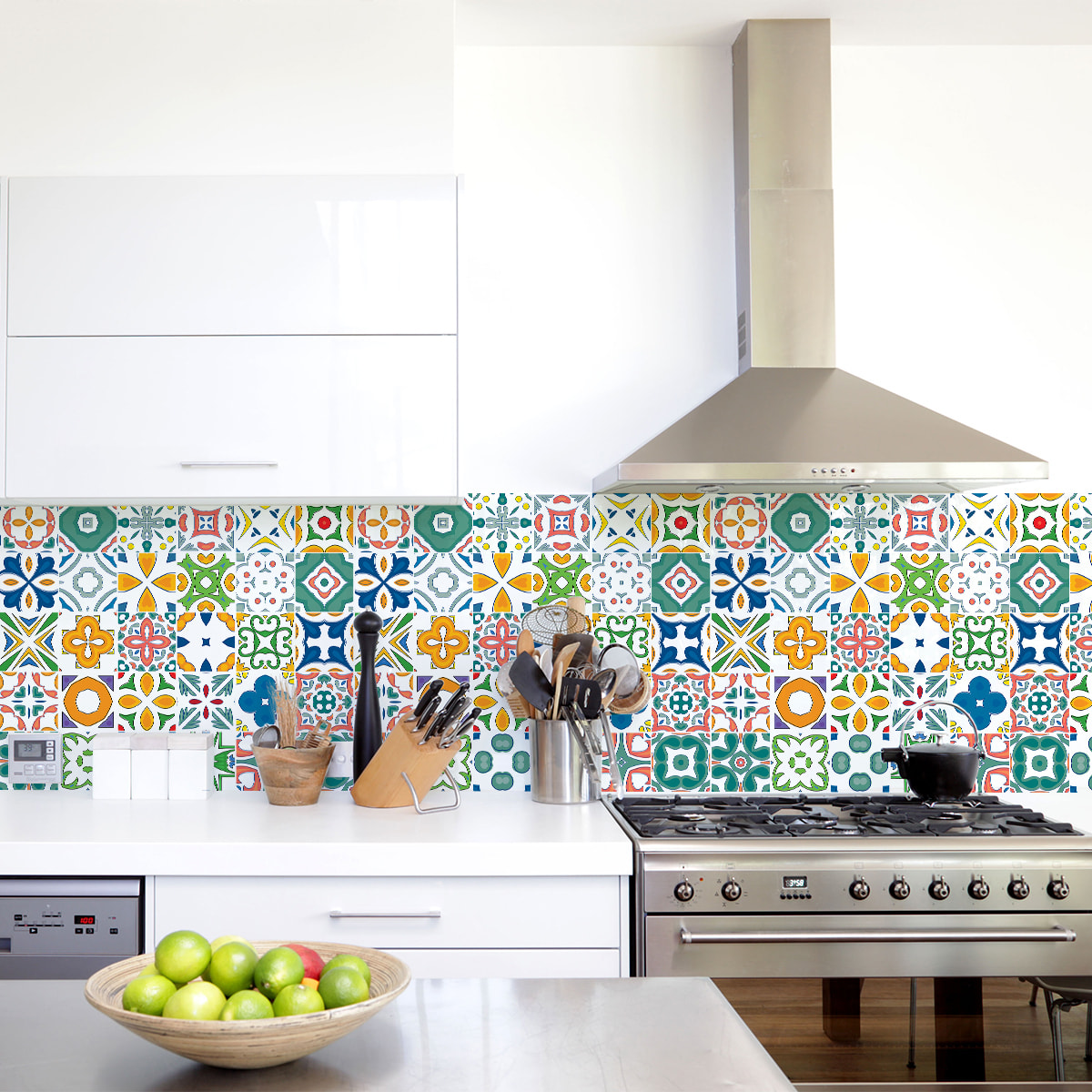 Stickers muraux - Sticker Mural Carrelage adhésif Cuisine Salle de Bain - 24 STICKERS CARREAUX DE CIMENT AZULEJOS SIDONIA