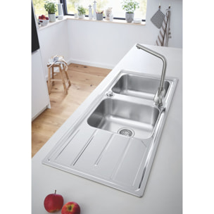 K500 Evier à encastrer 2 bacs en acier inoxydable 116cm x 50cm