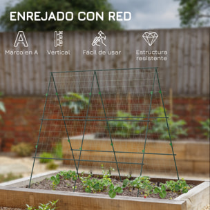 Enrejado de Jardín Triángulo Soporte para Plantas Trepadoras con Marco de Acero para Frutas Verduras Flores Decoración Exterior Patio Terraza 180x100x180 cm Verde