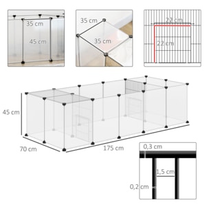 Enclos parc modulable petits animaux - 20 panneaux - dim. 175L x 70l x 45H cm - acier noir PP blanc