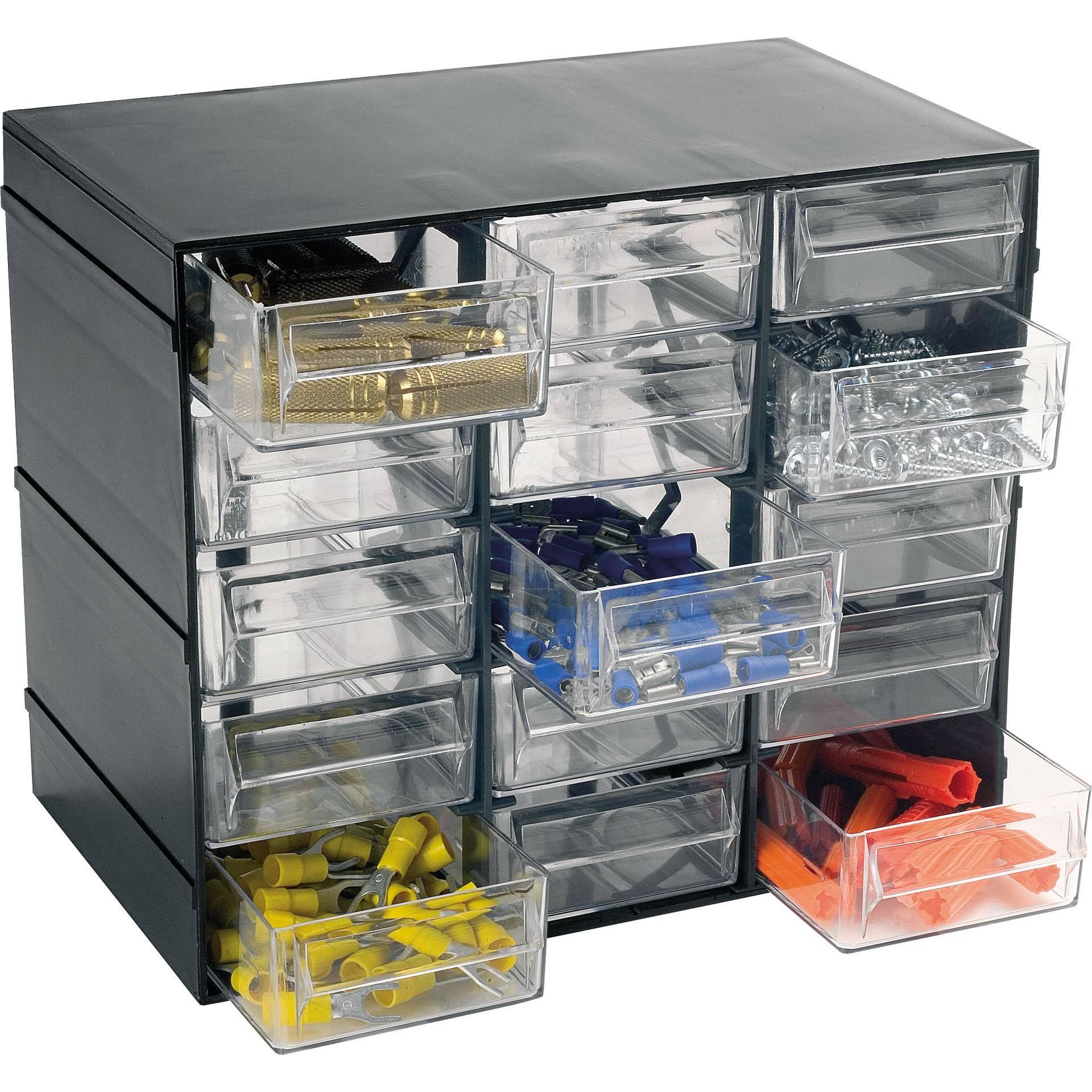 Cassettiera portaminuteria a 15 cassetti, Organiser portaoggetti con cassetti trasparenti, 100% Made in Italy, cm 23x14h19, colore Nero