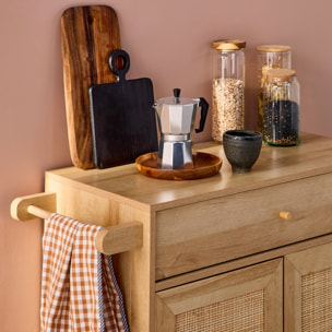 Desserte de cuisine décor bois et cannage 1 poignée 1 tiroir 2 portes BOHÈME