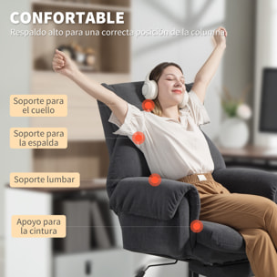 Silla de Escritorio con Reposapiés, Silla de Oficina Giratoria, con Respaldo Reclinable y Alto, Asiento y Reposabrazos Anchos, Acolchado Grueso, Tapizada en Terciopelo, Altura Ajustable, Gris