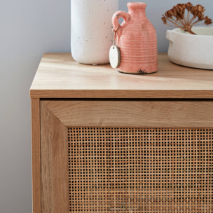 Meuble de rangement en cannage 80x39x65.8cm  Bohème - Naturel -  2 niveaux - 1 porte -  pieds scandinaves. buffet bas