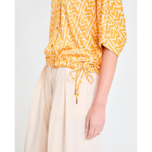 camicia in raso con maniche a sbuffo e stampa M