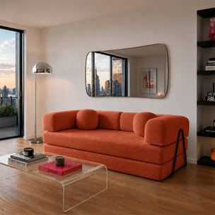 Canapé compressé convertible modulable 3 places en velours côtelé terracotta DEAN
