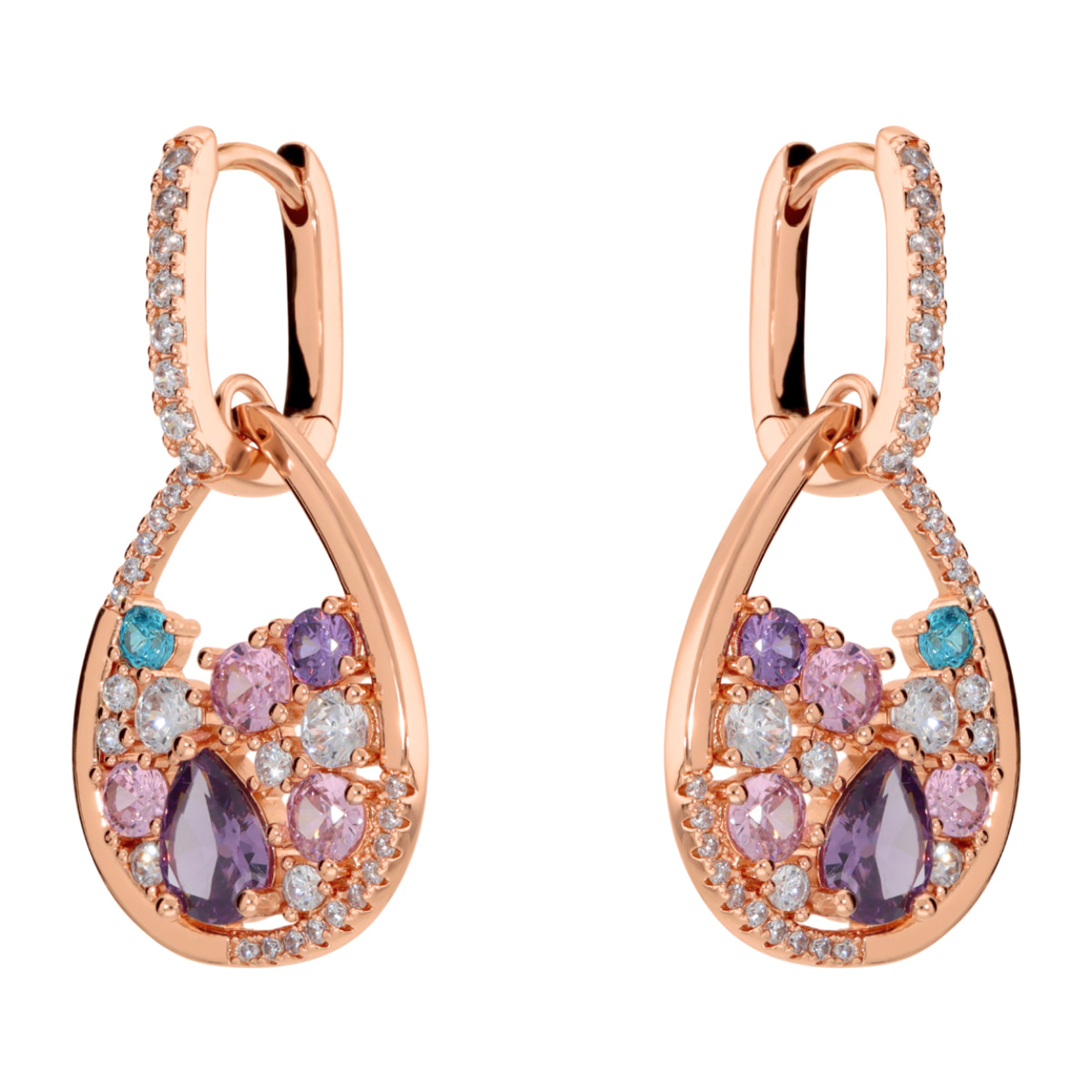 Orecchini a Cerchio con Ciondolo in Pavé e Cubic Zirconia Miste Colorate