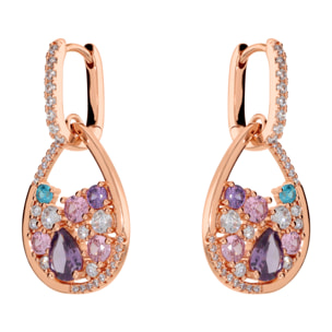 Orecchini a Cerchio con Ciondolo in Pavé e Cubic Zirconia Miste Colorate