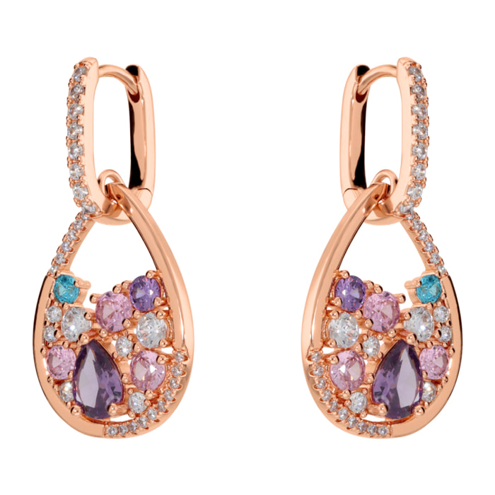 Orecchini a Cerchio con Ciondolo in Pavé e Cubic Zirconia Miste Colorate