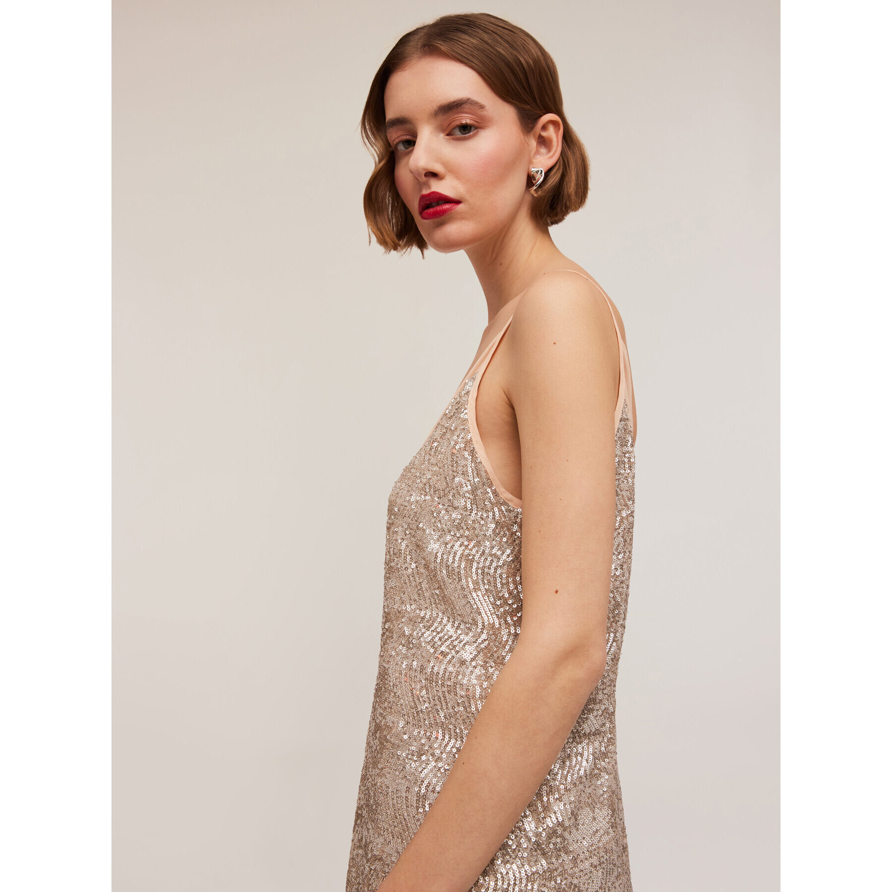 Motivi - Vestido midi lleno de lentejuelas - Rosa