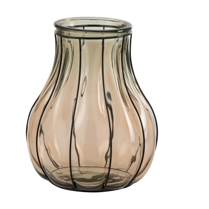 J-Line Vase Fusion Verre/Metal Taupe Small