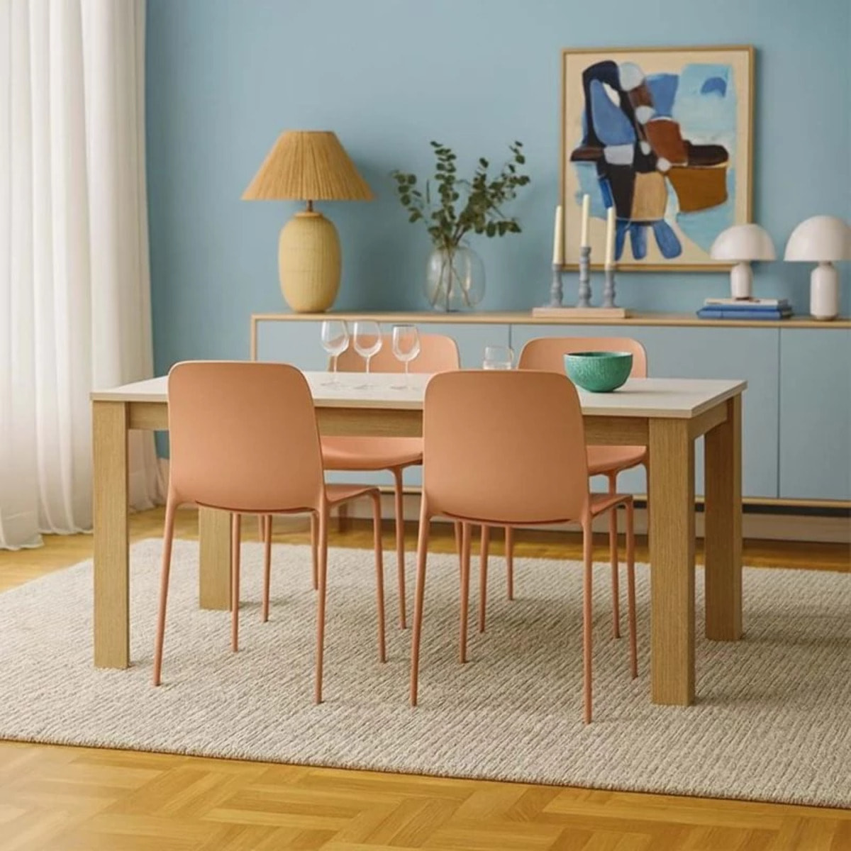 Mesa de comedor Naya en roble canadian y blanco artik 140X80 cm Roble Canadian - Blanco Artik (Blanco Mate)