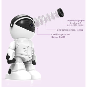 Cámara IP Wifi de vigilancia con movimiento horizontal y vertical, diseño robot. Visión nocturna. Comunicación de 2 vías.