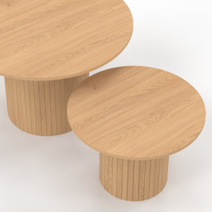 Tables basses rondes gigognes Alvar bois et pieds lattes - lot de 2