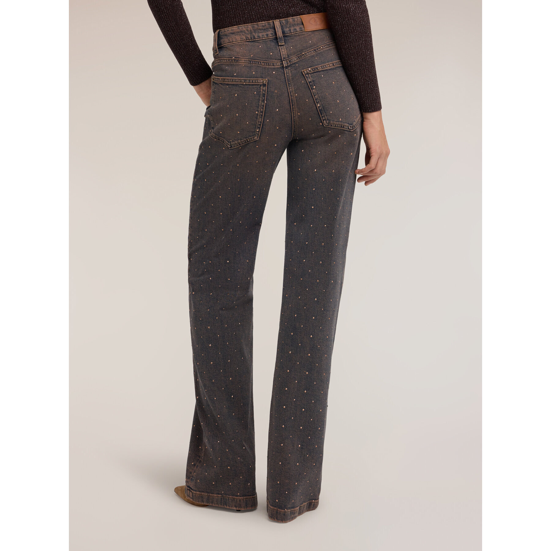 Motivi - Jeans wide fit con applicazioni di strass - Marrone