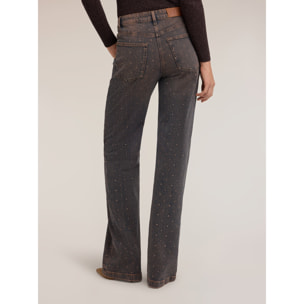 Motivi - Jeans wide fit con applicazioni di strass - Marrone