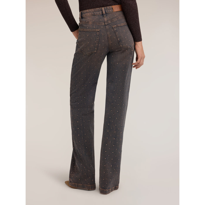 Motivi - Jeans wide fit con applicazioni di strass - Marrone