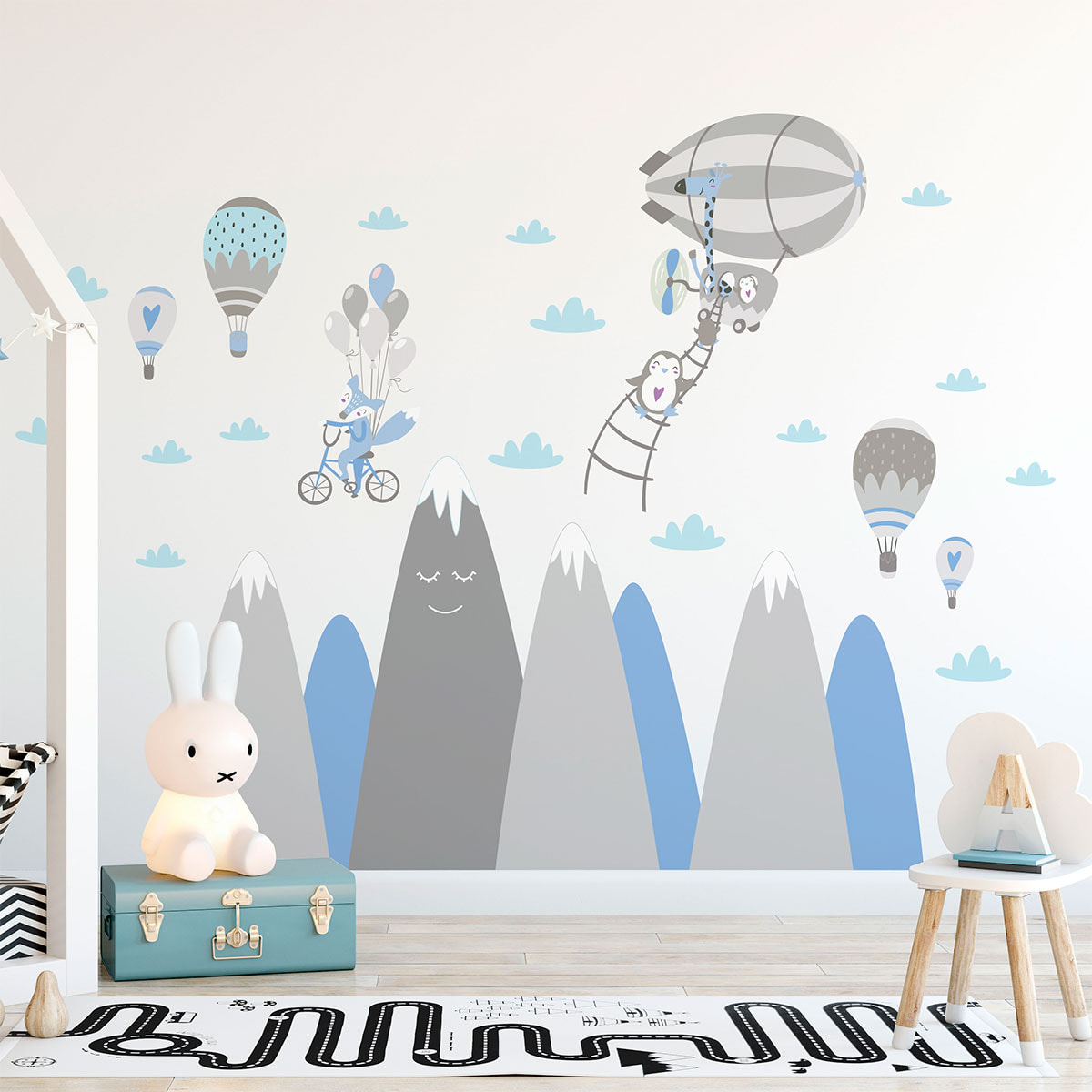 Stickers muraux enfants - Décoration chambre bébé - Autocollant Sticker mural géant enfant montagnes scandinaves ANIMAUX LIBRES