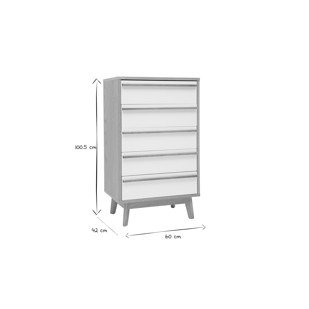 Commode chiffonnier - semainier scandinave 5 tiroirs L60 cm HELIA