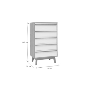Commode chiffonnier - semainier scandinave 5 tiroirs L60 cm HELIA