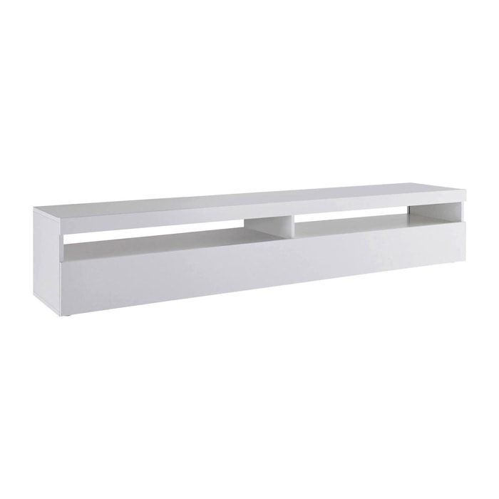 Mobile da soggiorno Porta TV, Made in Italy, Supporto per TV a 1 anta a ribalta e ripiani, cm 200x45h36, colore Bianco lucido