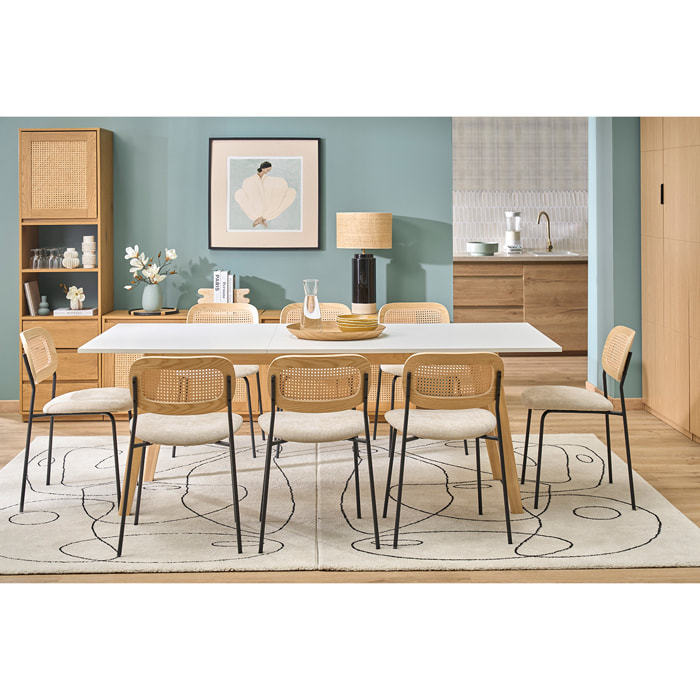 Table extensible rallonges intégrées rectangulaire blanche et bois clair L160-205 cm SWAD