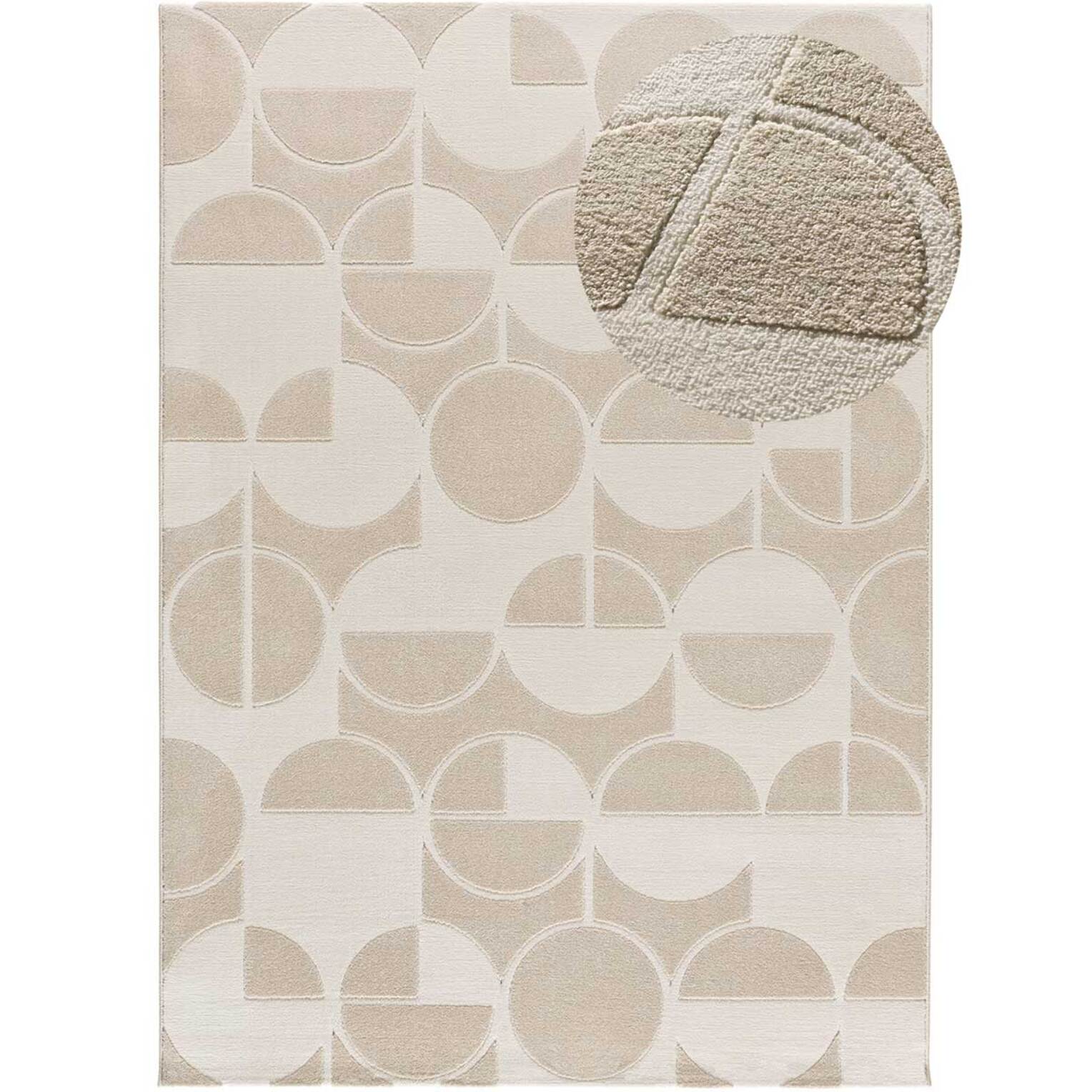 FLORA Alfombra geométrica con relieve en tonos blanco y beige, varias medidas disponibles