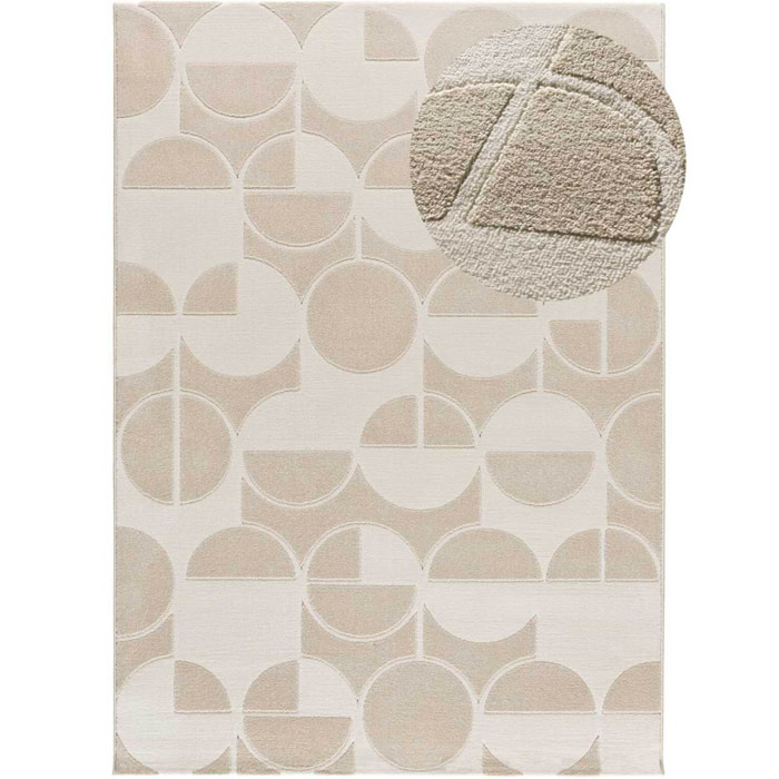 FLORA Alfombra geométrica con relieve en tonos blanco y beige, varias medidas disponibles