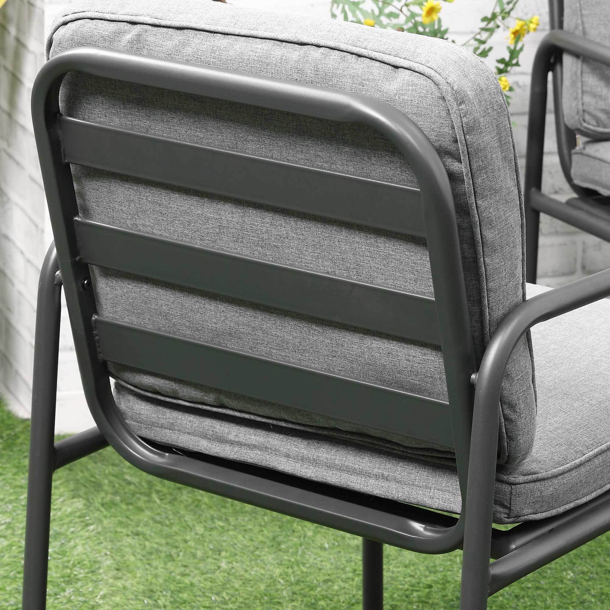 Ensemble salon de jardin 4 places 4 pièces - 8 coussins déhoussables inclus - métal époxy polyester gris