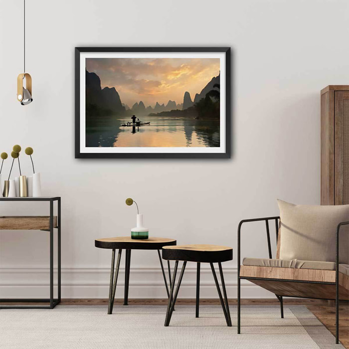 Affiche paysage baie d' halong Affiche sous cadre noir