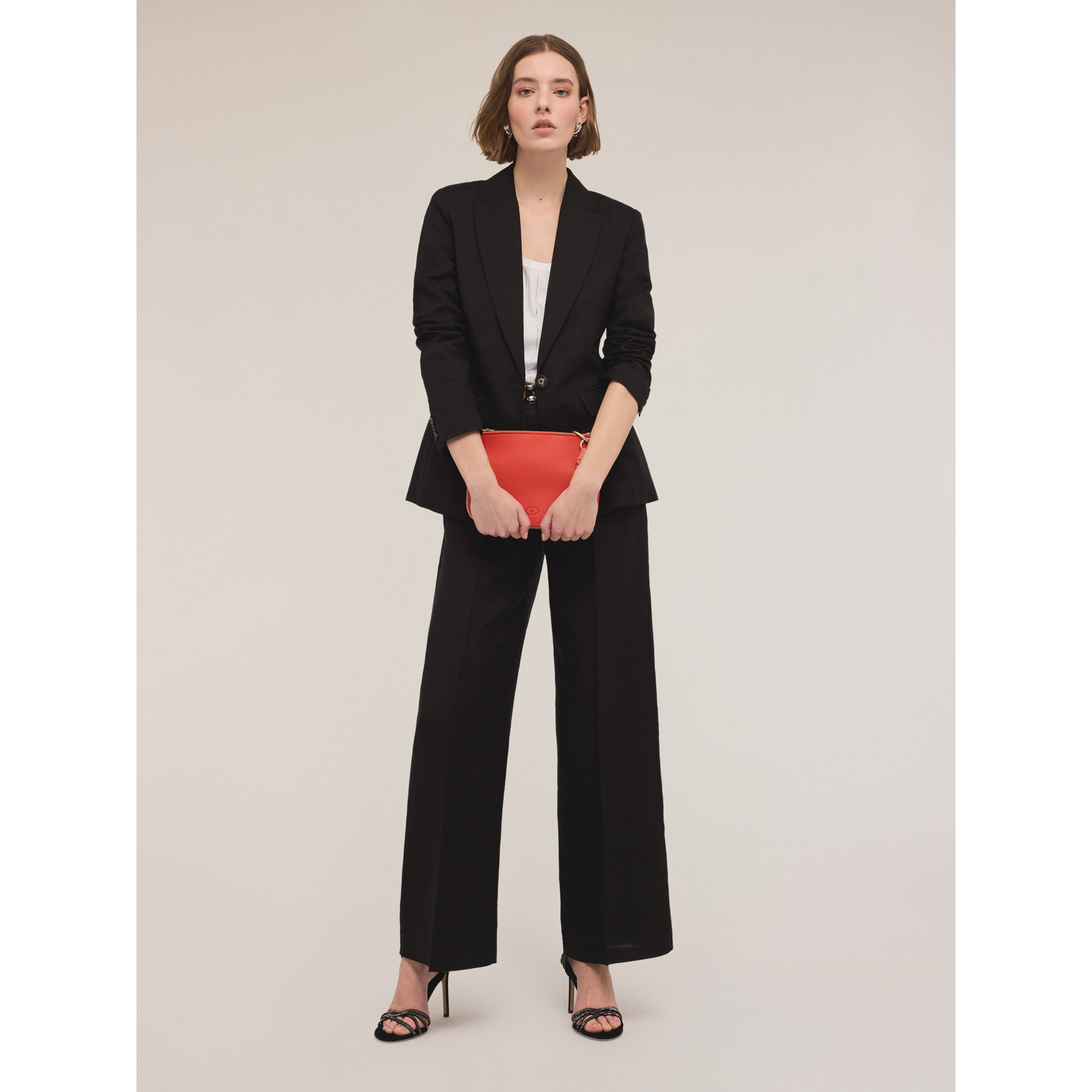 Motivi - Pantaloni wide leg misto lino - Nero