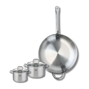 Ensemble de 1 Poêle de cuisson 32 cm et 2 faitouts 12 et 14 cm Elo Profi Citrin